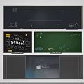 Classroom Wall With Black Green Board School Elements Stationery Books Grey And Windows 10 Interface