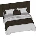 Double Bed With Tufted Dark Headboard White Bed Sheets Pillows And Dark Blanket 3d model