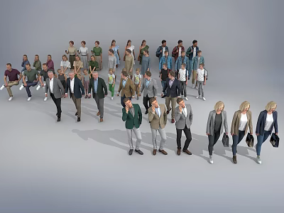 Diverse Group of People Walking with Different Clothing Styles and Ages 3d model