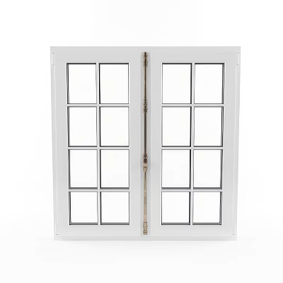 Modern White Double Casement Windows With Glass Panes And Metal Hinges Design 3d model