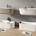 Modern Bathtubs Wall-mounted and Freestanding Beige White Bathroom Interior with Slippers Mats