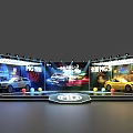 MG Car Exhibition Display With Stage Screen And Multiple Car Models 3d model