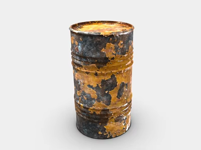 Rusted Metal Barrel For Hardware Tools Storage With Black Yellow Rust Texture 3d model