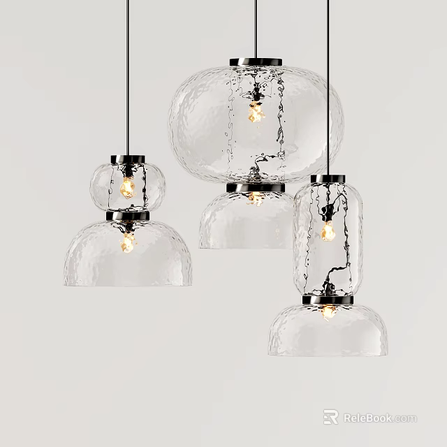 Glass Hanging Pendant Lights in Modern Design with Unique Shapes and Illuminated Bulbs 3d model 