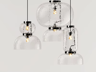 Glass Hanging Pendant Lights in Modern Design with Unique Shapes and Illuminated Bulbs 3d model