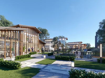 Modern Style Detached Villa With Wooden Elements Greenery Lawn And Scenic Walkway 3d model