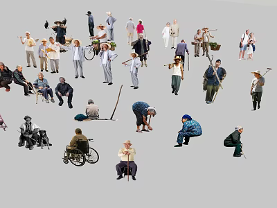 Group of Diverse People Standing Sitting Using Wheelchairs Canes Bending Carrying Children Riding Bicycles 3d model
