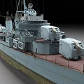Vintage Warship With Red Deck Dual Main Turrets Superstructure And Weathered Hull 3d model