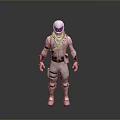 White Armored Sci Fi Character With Helmet Visor And Tactical Gear Standing Pose