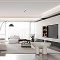 Modern Living and Dining Room Interior With Sofa Coffee Table Floor Lamp And Plant