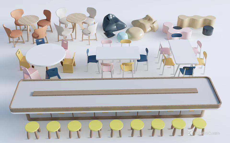 Colorful Kids Table and Chair Set for Playroom Study and Activities 3d model 