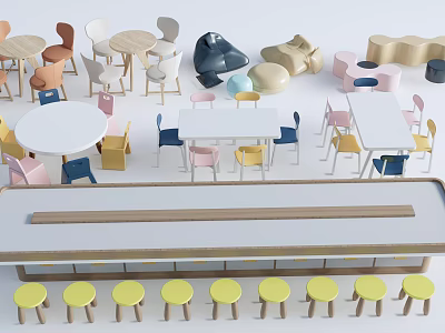 Colorful Kids Table and Chair Set for Playroom Study and Activities 3d model