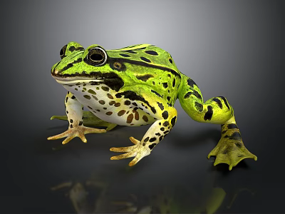 Green Frog With Black Spots Large Eyes And Detailed Paws On Dark Background 3d model