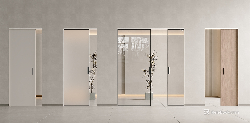 Modern Sliding Glass Doors Interior Design With Minimalist Frames And Ambient Lighting 3d model 