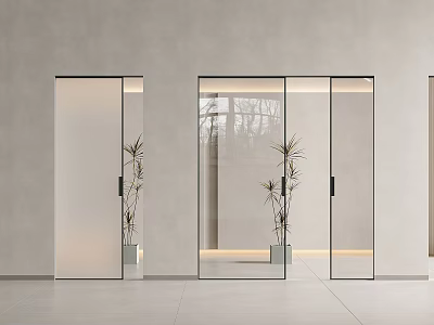 Modern Sliding Glass Doors Interior Design With Minimalist Frames And Ambient Lighting 3d model
