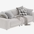 Modern Gray Two Seater Sofa With Decorative Pillows And Knitted Blankets 3d model