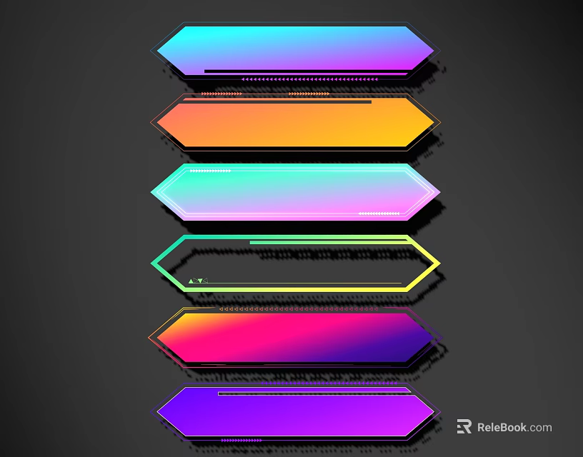 Colorful Hexagon Labels With Vibrant Gradient Lines For Design Elements 3d model 