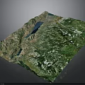 3D Terrain Model With Mountain Ranges Lakes And Green Vegetation Details