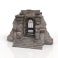 Stone Architectural Component With Arched Iron Grille Gate And Steps 3d model