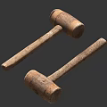 Two Rustic Antique Wooden Hammers As Primitive Striking Weapons With Handcrafted Texture