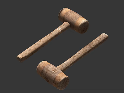 Two Rustic Antique Wooden Hammers As Primitive Striking Weapons With Handcrafted Texture 3d model
