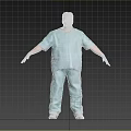 Man in Light Blue Protective Suit White Cap Mask Blue Gloves Standing with Arms Outstretched