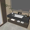 Contemporary Bathroom Vanity With Marble Countertop White Sink LED Mirror And Green Plant