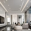 Modern Living Dining Room Interior Design With Marble Walls TV Backdrop And Coffee Table