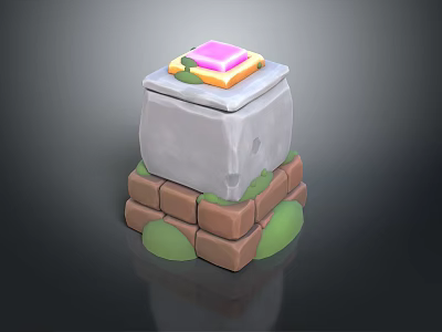 Scenic Stone Tower Structure with Brick Base Green Moss and Colorful Top Square 3d model