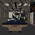 Modern Stylish Billiard Room Interior With Neon Lights Billiard Table Comfortable Seating And Decorative Walls