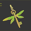 Green And Yellow Dragonfly Keychain With Spiral Body Green Wings And Chain