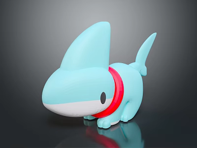 Cute Blue Shark Dog Game And Movie Character With Red Collar Design 3d model