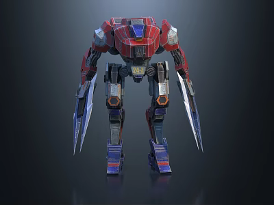 Red and Blue Mechanical Robot Game Movie Character with Blade Arms and Sci-Fi Design 3d model