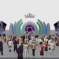 Beauty Queen Stage Event With Crown Design Colorful Lighting Effects And Audience Crowd