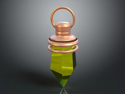 Copper Metal Pendant With Green Geometric Gemstone And Hanging Ring Design Jewelry Piece 3d model