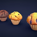 Delicious Assorted Muffins with Chocolate Chips Blueberry Toppings in Paper Cups