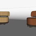 Modern Design Sofa Stools With Beige Brown Upholstery Curved Backrest Round Seat And Wooden Base