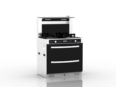 Modern Black And White Kitchen Appliance With Gas Stove Range Hood And Oven Compartment 3d model
