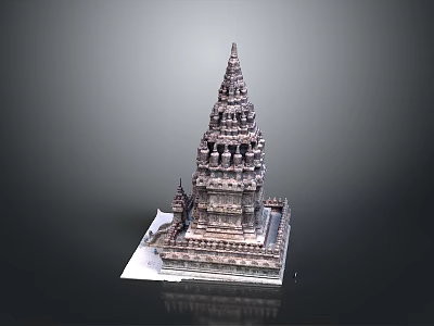 Traditional Temple Architecture With Multi Tiered Spire And Intricate Carvings On Square Platform Base 3d model