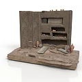 Ancient Mud Wall Model With Shelves Clay Pots And Artifacts 3d model