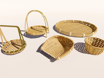 Handcrafted Bamboo Woven Baskets In Various Shapes For Storage And Decor 3d model