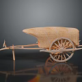 Traditional Ancient Wooden Cart Model With Woven Canopy And Large Wheel Design