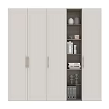 Modern Light Gray Bookcase With Closed Doors And Open Storage Shelves For Books And Decorations