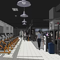 Modern Gym Interior With Stationary Bikes Strength Training Equipment And Fitness Enthusiasts
