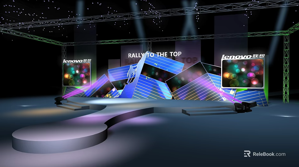 Lenovo Stage Event Setup Featuring Raised To The Top Banner Lighting Screens And Steps 3d model 