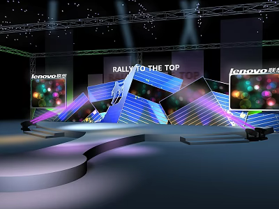 Lenovo Stage Event Setup Featuring Raised To The Top Banner Lighting Screens And Steps 3d model