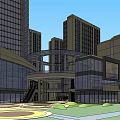 Modern Commercial Complex With High Rise Buildings Glass Curtain Walls And Landscaped Areas