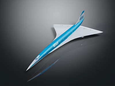 Sleek Blue And White Model Aircraft With Streamlined Design And 180 Logo On Black Surface 3d model