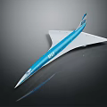 Sleek Blue And White Model Aircraft With Streamlined Design And 180 Logo On Black Surface