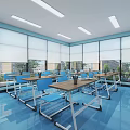 Colorful Kindergarten Interior With Yellow Floor Green Wall And Cloud Ceiling Decorations
